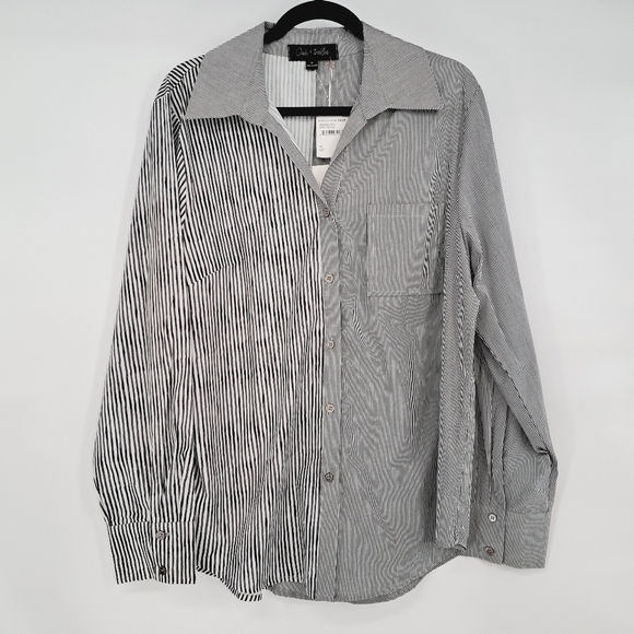Oak & Trellis Gray and White Mixed Pattern Stripe Casual Button Up Shirt Size XL - Picture 1 of 7
